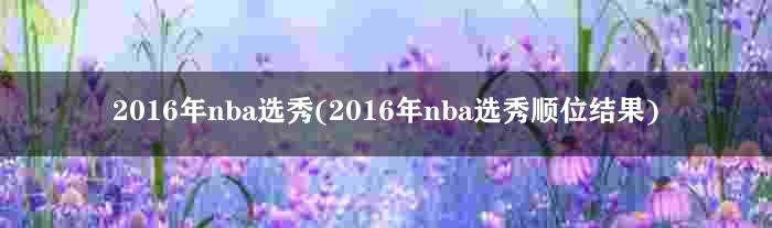 2016年nba选秀(2016年nba选秀顺位结果)