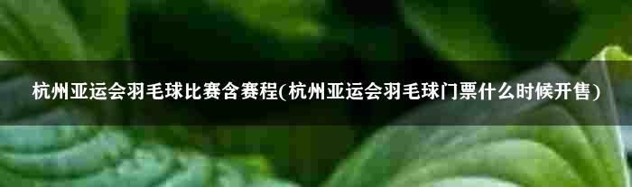 杭州亚运会羽毛球比赛含赛程(杭州亚运会羽毛球门票什么时候开售)
